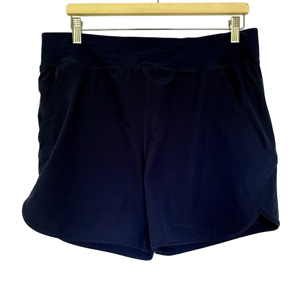 Lands' End Athletic Shorts 14 Navy Blue Women Hidden Pocket Spandex